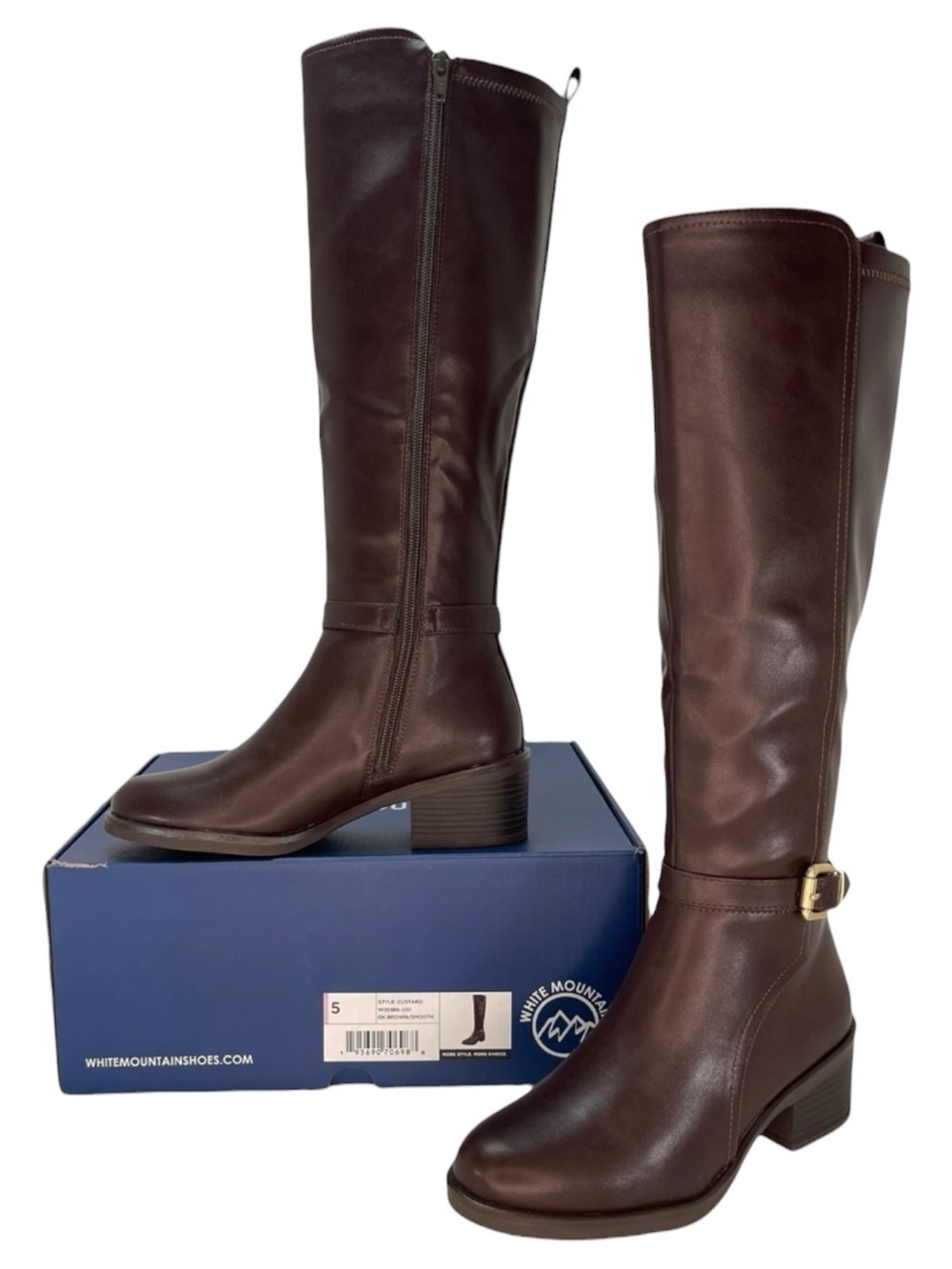 White Mountain Custard Dark Brown Faux Leather Knee High Womens Boots Size 5M
